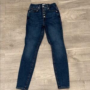 Good American Dark Blue High-Rise Button-Fly Skinny Jeans